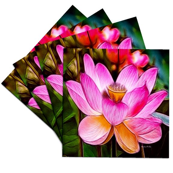 3drose, Hot Pink Lotus, Set of 4 Ceramic Tile Coasters