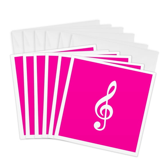 3drose, Hot Pink Treble Clef Music Notation. G Clef Musical Note Musician Gift, 6 Greeting Cards with Envelopes
