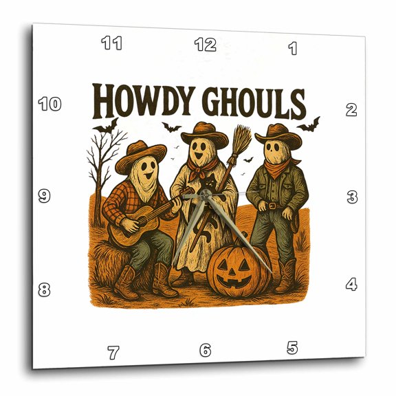 3drose, Howdy Ghouls. Three Cowboy Ghosts Sing a Song. Funny Halloween Gift, 15x15 Wall Clock