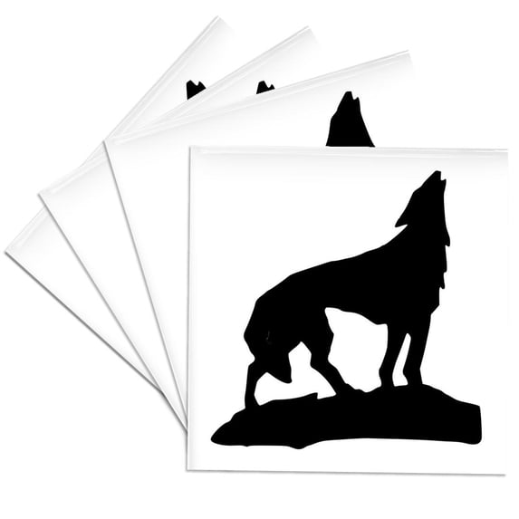 3drose, Howling Wolf in Black Silhouette, Set of 4 Ceramic Tile Coasters