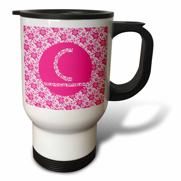 3drose, Hoy Pink Girly Floral Monogram Letter C, 14oz Stainless Steel Travel Mug