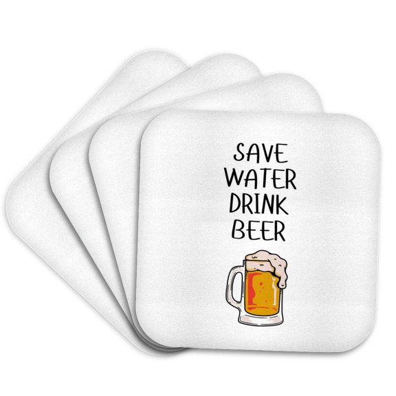 3drose, Humorous Save Water Drink Beer Typography Design, Set of 4 Coasters - Cork