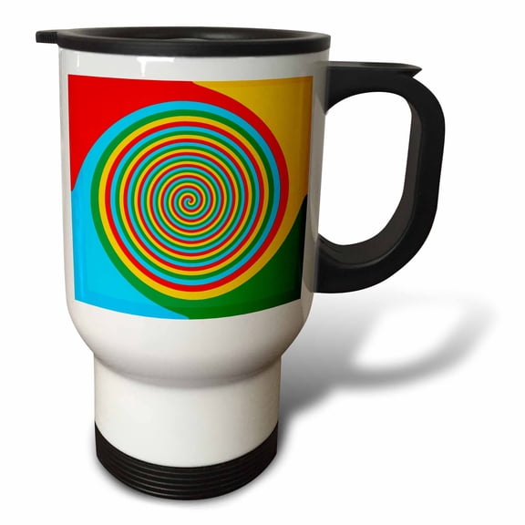 3drose, Hypnotic Abstract Spiral Design in Red Yellow Green and Blue, 14oz Stainless Steel Travel Mug