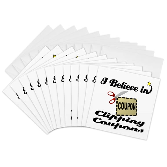 3drose, I Believe in Clipping Coupons, 12 Greeting Cards with Envelopes