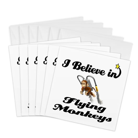 3drose, I Believe in Flying Monkeys, 6 Greeting Cards with Envelopes
