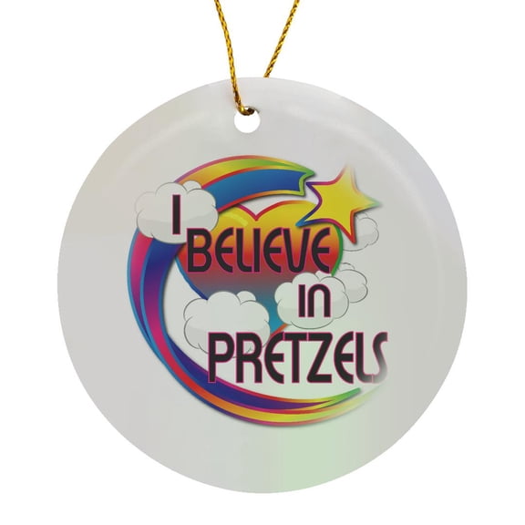 3drose, I Believe in Pretzels Cute Believer Design, Circle Porcelain Ornament
