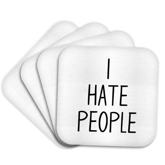 3drose, I Hate People Typography - Sarcastic Funny Anti-social Quote Design, Set of 4 Coasters - Soft