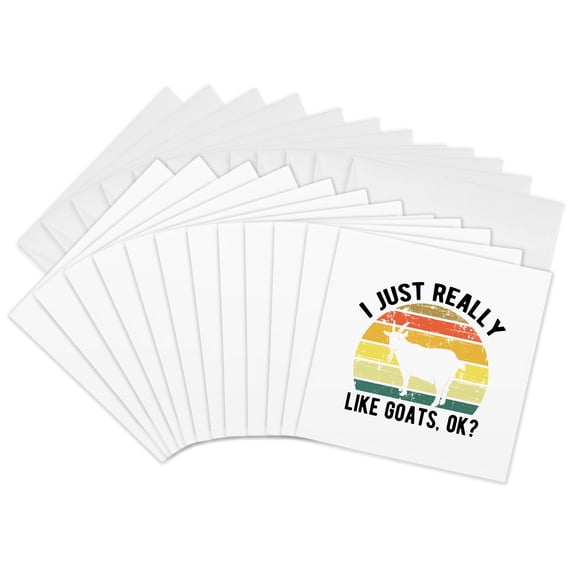3drose, I Just Really like Goats Ok. Black Letters White Goat on Retro Stripes, 12 Greeting Cards with Envelopes