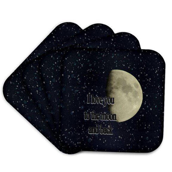 3drose, I Love You to the Moon and Back Space Themed Greeting, Set of 4 Coasters - Soft