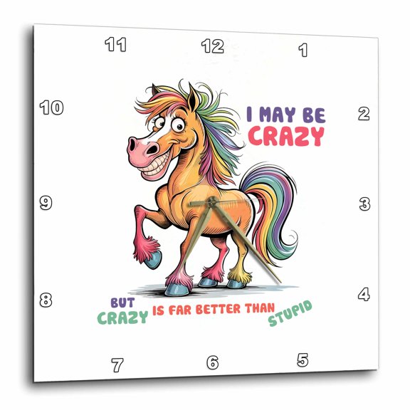 3drose, I May Be Crazy but Crazy Is Far Better Than Stupid, Funny Horse Art, 13x13 Wall Clock