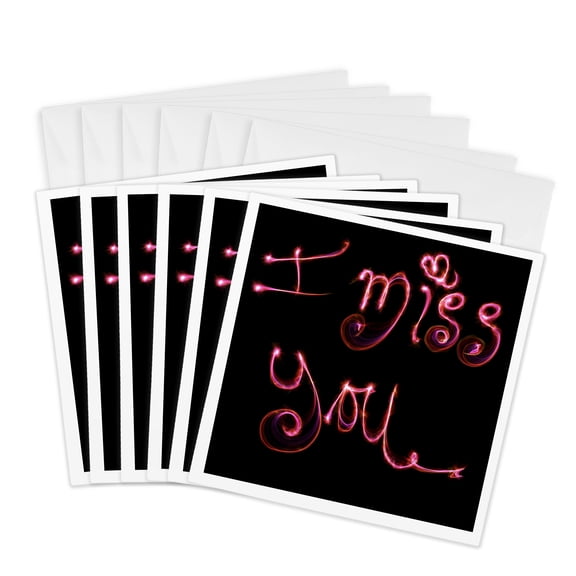 3drose, I Miss You in Pink Letters Style, 6 Greeting Cards with Envelopes