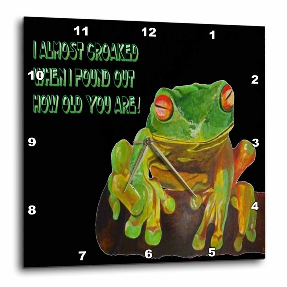 3drose, I Nearly Croaked - Birthday, Fun, Humour, Humour, Tree Frog, Frog, Greeting, 10x10 Wall Clock