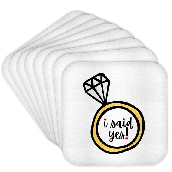 3drose, I Said Yes Couple Gifts, Set of 8 Coasters - Cork