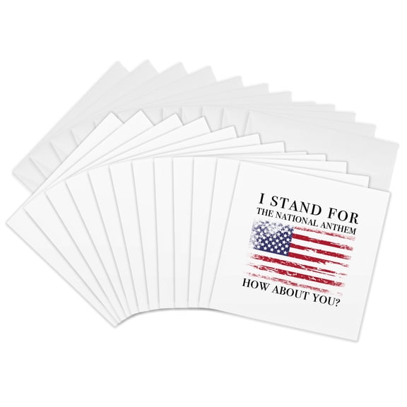 3drose, I Stand for the National Anthem. How About You. Black with Color Flag, 12 Greeting Cards with Envelopes