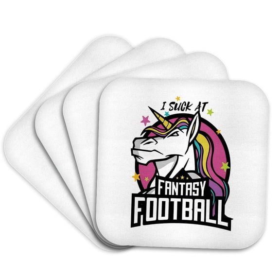 3drose, I Suck at Fantasy Football with Unicorn Horse Rainbow, Set of 4 Coasters - Soft