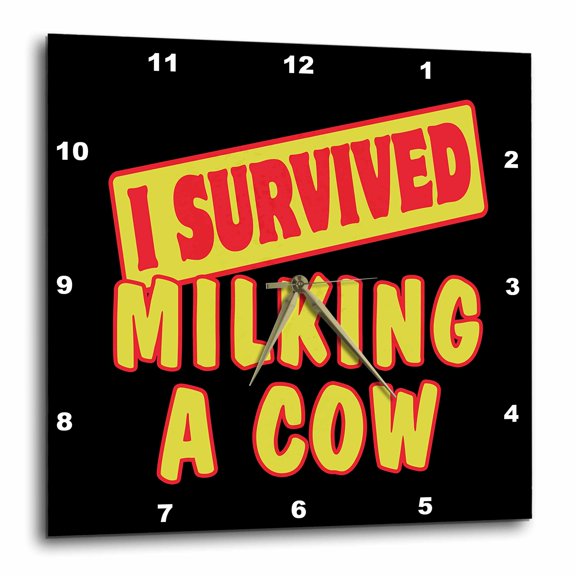 3drose, I Survived Milking a Cow Survial Pride and Humor Design, 15x15 Wall Clock