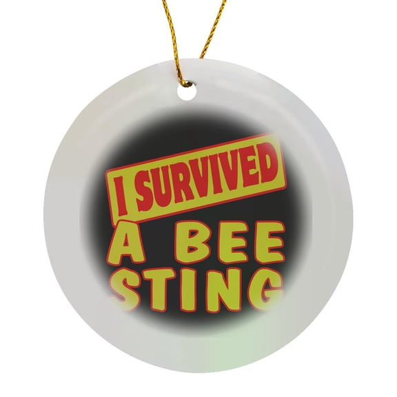 3drose, I Survived a Bee Sting Survial Pride and Humor Design, Circle Porcelain Ornament