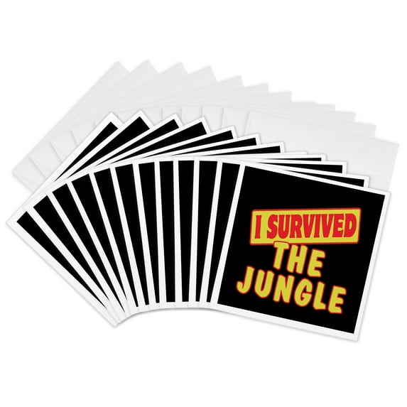 3drose, I Survived the Jungle Survial Pride and Humor Design, 12 Greeting Cards with Envelopes