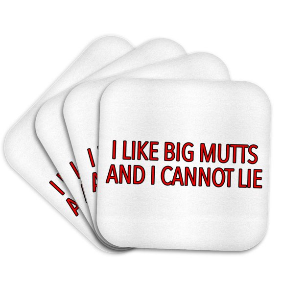 3drose, I like Big Mutts and I Cannot Lie Red, Set of 4 Coasters - Cork