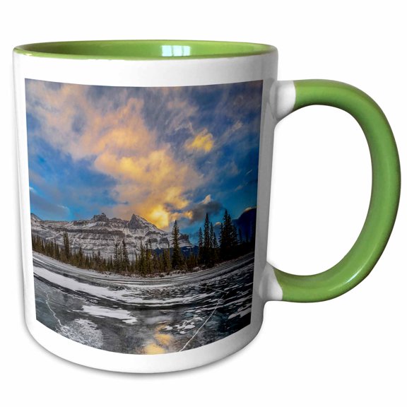 3drose, Ice Abstract, Saskatchewan River Crossing, Canada., 11oz Two-tone Green Mug