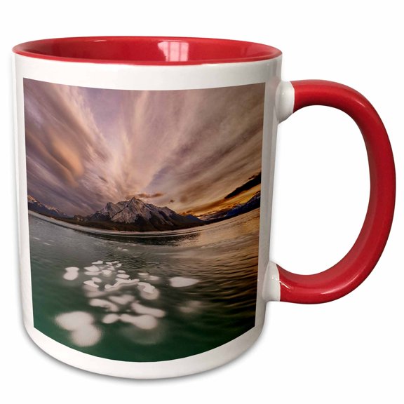 3drose, Ice Bubbles at Sunset, Abraham Lake , Canada, 15oz Two-tone Red Mug