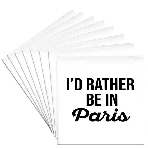 3drose, Id Rather Be in Paris. Black Lettering on White Background., Set of 8 Ceramic Tile Coasters