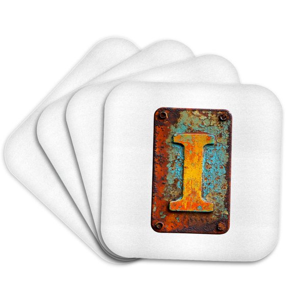 3drose, Ideally Chic Letter I. Grunge Metal Monogram, Industrial Style Gift, Set of 4 Coasters - Soft