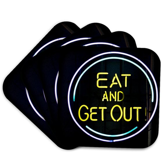 3drose, Illinois, Chicago. Humorous Neon Sign at a Diner - Us14 Bja0055 - Jaynes Gallery, Set of 4 Coasters - Soft