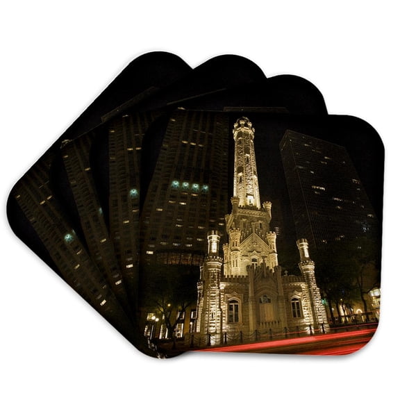 3drose, Illinois, Chicago. Water Tower on Michigan Avenue - Us14 Bja0027 - Jaynes Gallery, Set of 4 Coasters - Soft