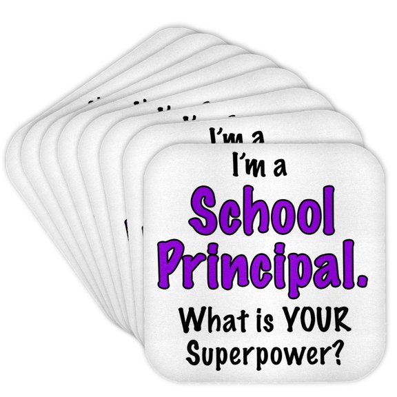3drose, Im a School Principal What Is Your Superpower. Purple., Set of 8 Coasters - Cork