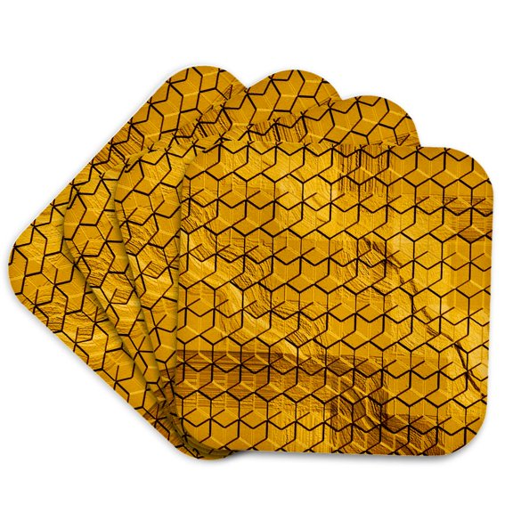 3drose, Image of Abstract Molten Gold Hexagon Pattern- Not Metallic Foil, Set of 4 Coasters - Soft