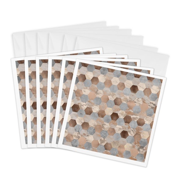 3drose, Image of Abstract Trendy Geometrical Copper Marble Honey Comb Pattern, 6 Greeting Cards with Envelopes
