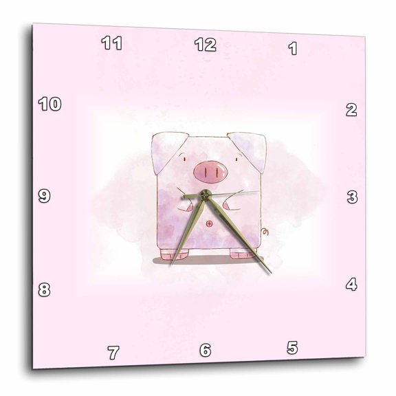 3drose, Image of Adorable Pink Square Pig Cartoon on Gradient Pink, 13x13 Wall Clock
