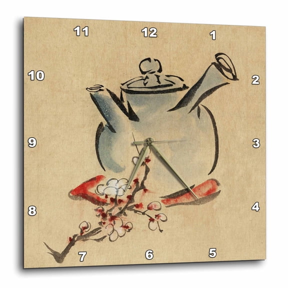 3drose, Image of Asian Teapot with Floral Painting, 13x13 Wall Clock