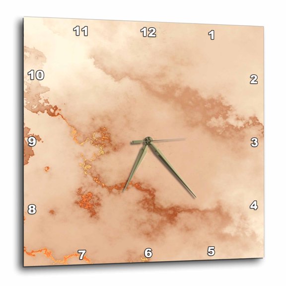 3drose, Image of Beautiful Pale Peach with Gold Veins Marble Pattern, 10x10 Wall Clock