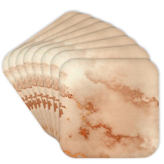3drose, Image of Beautiful Pale Peach with Gold Veins Marble Pattern, Set of 8 Coasters - Cork
