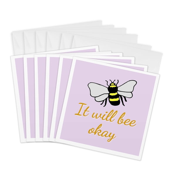 3drose, Image of Bee with Text of It Will Bee Okay, 6 Greeting Cards with Envelopes