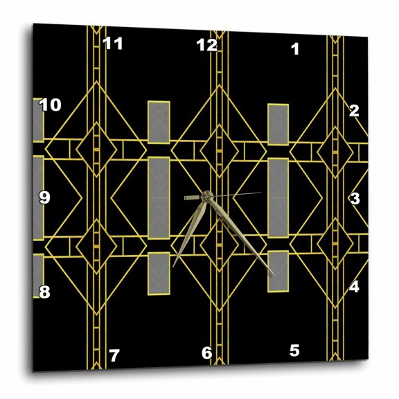 3drose, Image of Black Gold and Silver Art Deco Design, 15x15 Wall Clock
