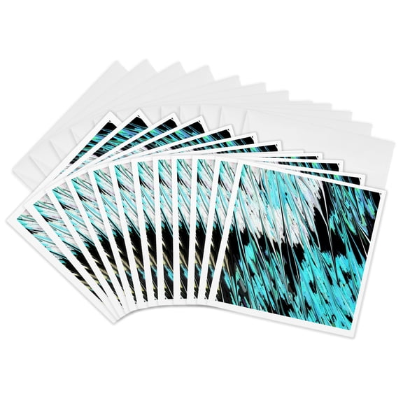 3drose, Image of Black White and Aqua Digital Painting, 12 Greeting Cards with Envelopes