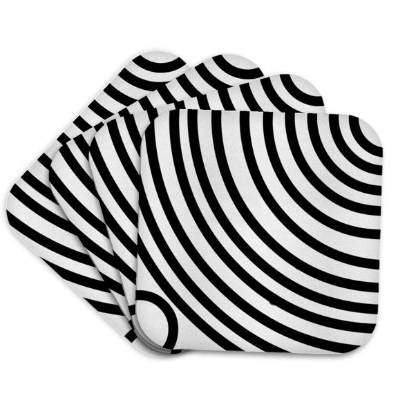 3drose, Image of Black and White Partial Circles Within Circle, Set of 4 Coasters - Soft