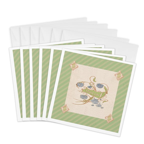 3drose, Image of Blue Flora Thank You, Fun Abstract Corners, 6 Greeting Cards with Envelopes