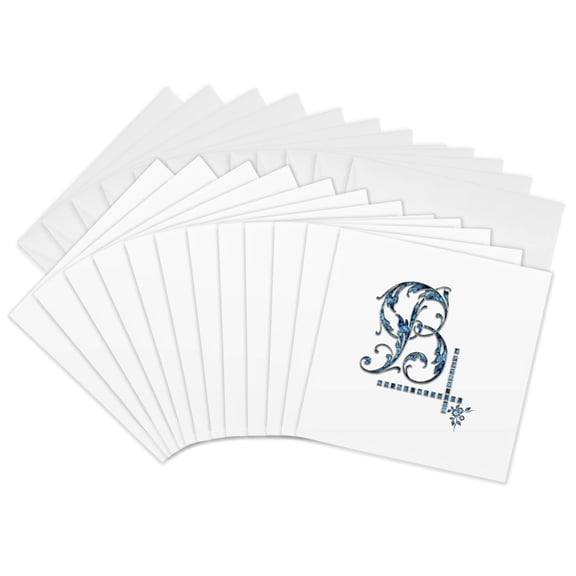 3drose, Image of Blue Gemstone Impressive Monogram. Stylish Initial B, 12 Greeting Cards with Envelopes