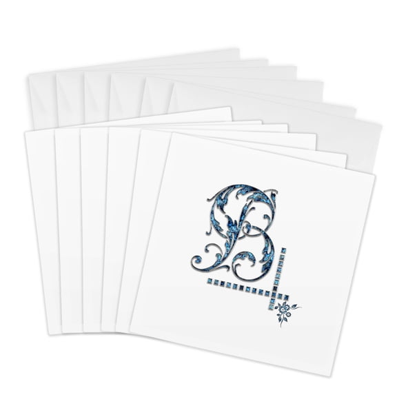 3drose, Image of Blue Gemstone Impressive Monogram. Stylish Initial B, 6 Greeting Cards with Envelopes