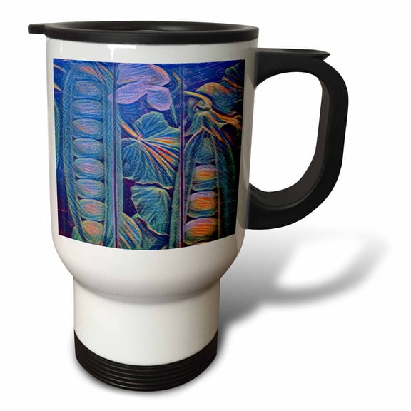 3drose, Image of Blue Peas in Pods with Leaves in Van Gogh Style, 14oz Stainless Steel Travel Mug