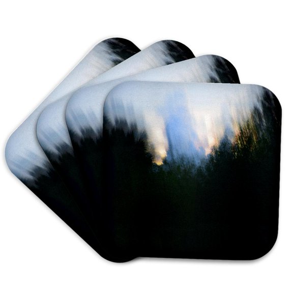 3drose, Image of Blue and Pale Yellow Florida Sunset Blur Photo, Set of 4 Coasters - Soft