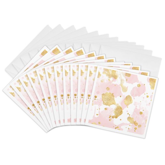 3drose, Image of Blush Pink Gold Watercolor Splatters, 12 Greeting Cards with Envelopes