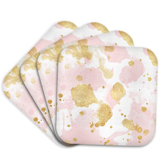 3drose, Image of Blush Pink Gold Watercolor Splatters, Set of 4 Coasters - Cork