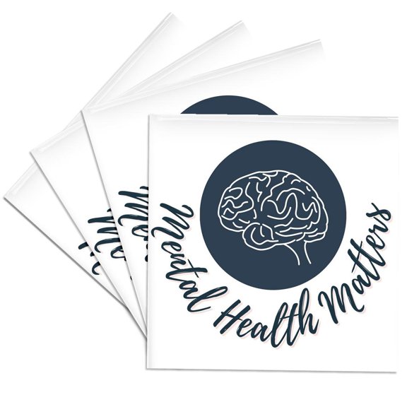3drose, Image of Brain with Text of Mental Health Matters, Set of 4 Ceramic Tile Coasters