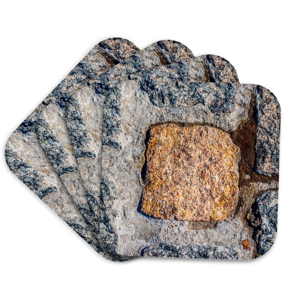 3drose, Image of Brown Granite Stone, Wide Cement Seams, Grunge Texture, Set of 4 Coasters - Soft