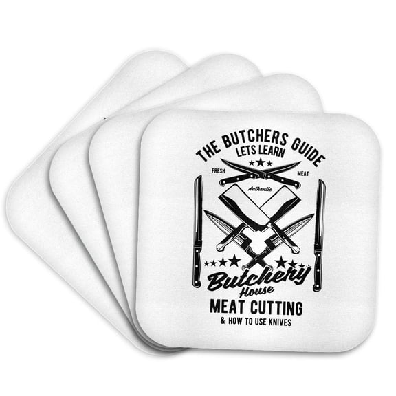 3drose, Image of Butcher Knives. the Butchers Guide. How to Use Knives, Set of 4 Coasters - Soft